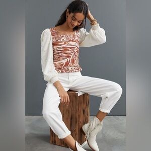 Love the Label by Anthropologie‎ Zebra Long Sleeve Smocked Crop Top Size XS